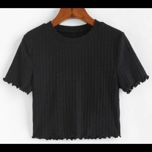 Zaful Ribbed Lettuce Trim Crop T-Shirt
